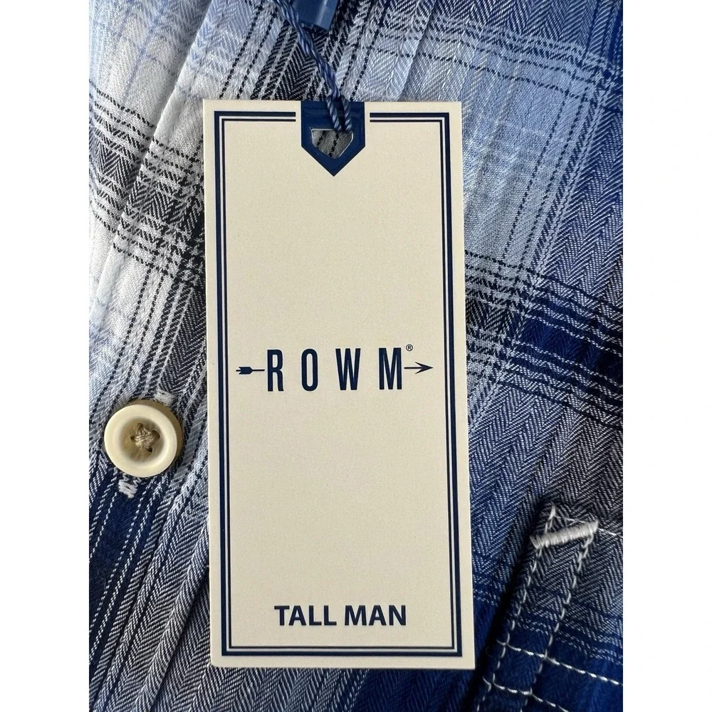 NEW ROWM Shirt Tall‎ Man Men's LT Blue Plaid Long Sleeve Dillards